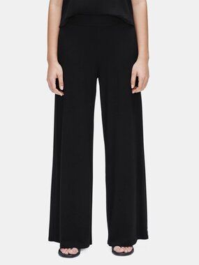 Eileen Fisher Viscose Jersey Wide-Leg Pants Women's M Black Flowy Pull-On